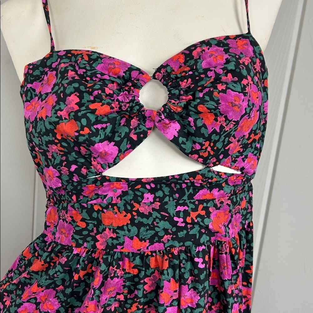 Fore Floral Tiered Boho Maxi Dress Cut Out medium Cotton Bohemian cottage core - Picture 3 of 11